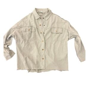 Davi & Dani Womens Light Wash Button Up Shirt Jacket Rock & Roll Patches Size L‎